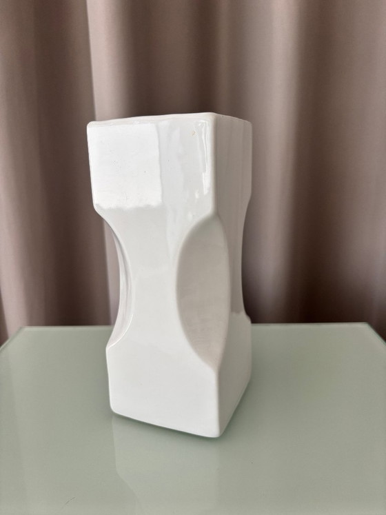 Vintage Sculptural White Ceramic Vase | Postmodern / Memphis Style (photo 4 of 8)