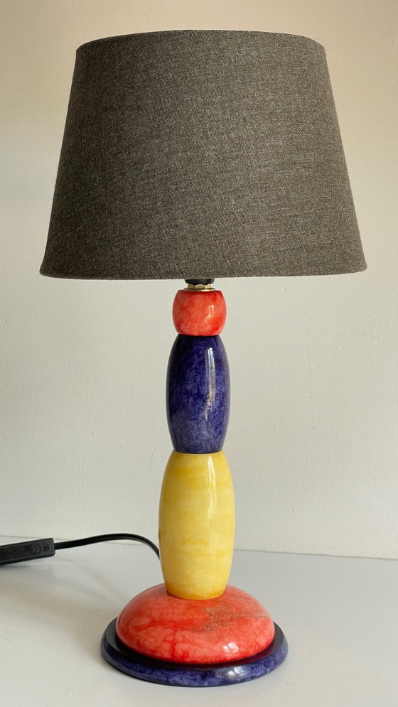 Image 1 of LAMPE Pierre d'ALBATRE Blue, Yellow and Red 80s