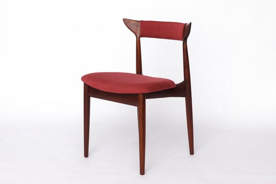 Image 1 of Vintage Cow Horn stoel - jaren 1960/1970 Deens teakhouten eet- of bureaustoel, Bordeaux stoffering, Mid Century Modern