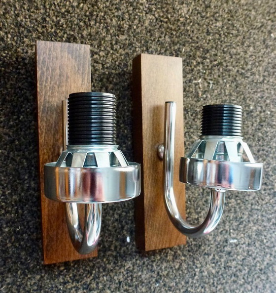 Image 1 of Set di 2 lampade da parete vintage – vetro ghiaccio e cromo – stile Mid-Century anni '70.