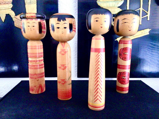 Image 1 of Set di 4 Kokeshi giapponesi vintage