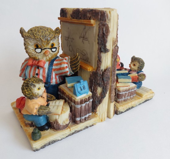 Image 1 of Serre-livres hibou vintage en résine peinte à la main