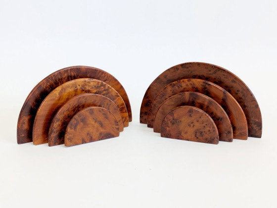 Image 1 of Pair Art Deco Burl Wood Letter Holder Bookends Midcentury Desk Organizer Set