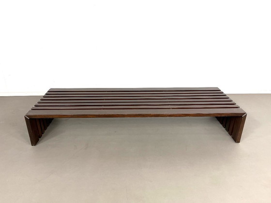Slat bench by Walter Antonis for 't Spectrum, 1970s, Benches, Wood, Iron, Brown (photo 2 of 6)