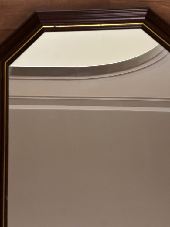 Vintage octagonal mirror in stained wood with a gold trim – 68 × 47.5 cm – Molduras Hergon, Glass (photo 8 of 15)