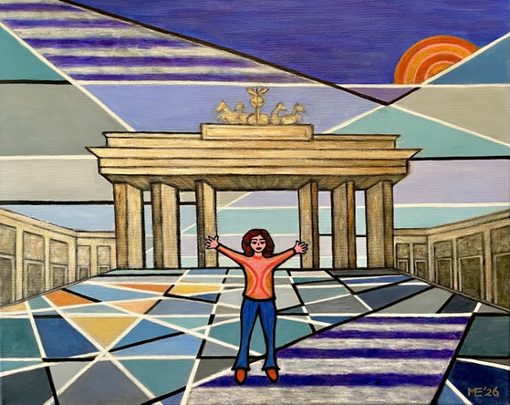Image 1 of Beautiful series of 8 handmade paintings, theme ‘women and world buildings’.