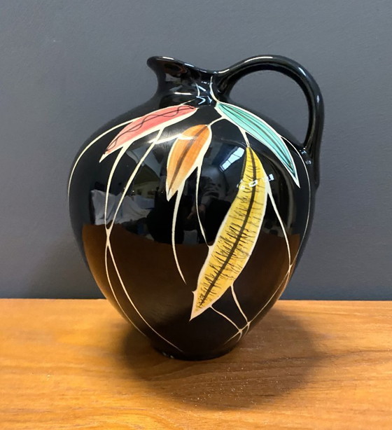 Image 1 of Vaas van Georg Schmider Zell, model 4089, zwart met kleurrijk bladpatroon.