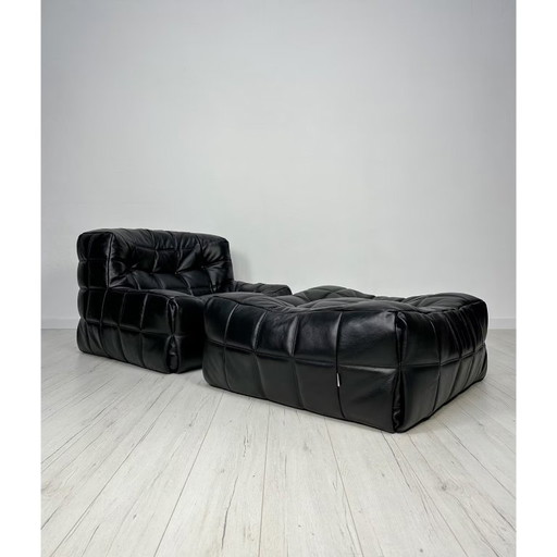 Vintage Leder 'Kashima' 1-Sitzer + Ottomane von Michel Ducaroy für Ligne Roset 80s