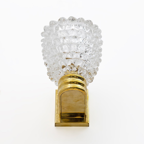 Image 1 of Paire de grandes appliques en laiton et verre de Murano Rostrato