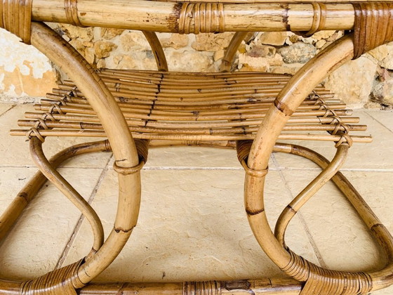 Image 1 of Tavolino da caffè in bambù e rattan con portariviste, stile metà secolo, di Tito Agnoli, circa anni '60.