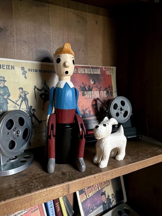 Set mit 3 handgefertigten Tim-und-Struppi-Holzfiguren – Tim, Struppi und Kapitän – 40 cm – Dekorative Objekte (photo 4 of 5)