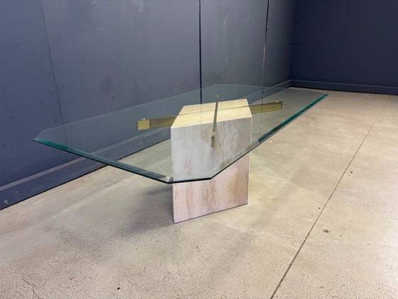 Travertine And Brass Coffee Table By Artedi, 1980s – Glass, Metal (photo 9 of 9)
