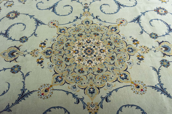 Image 1 of Hand-knotted Keshan Rug In Pistachio Green - 424 X 319 Cm