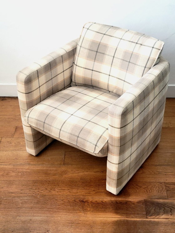 Postmodernistische clubfauteuil met geruite bekleding, jaren 80 – Textile (photo 3 of 12)
