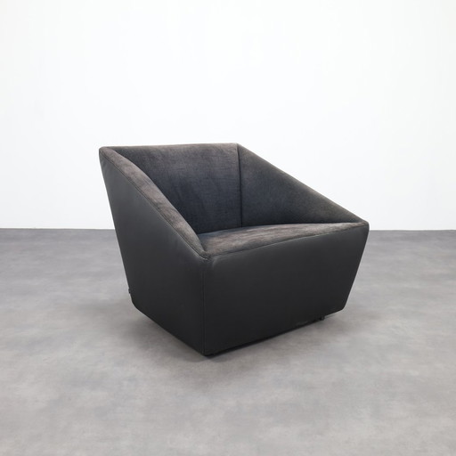 Postmodern Leather Armchair on Wheels by Cor