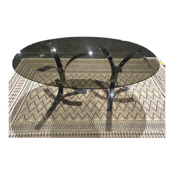 Image 1 of table ovale chrome et verre fumé 1970