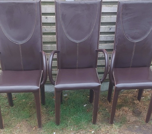 3 Arper Acasia Design Stoelen Zadelleer Italië – eetkamerstoelen, Leather (photo 2 of 6)
