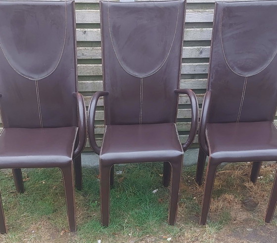 3 Arper Acasia Design Stoelen Zadelleer Italië – Eetkamerstoelen, Leather (photo 2 of 6)