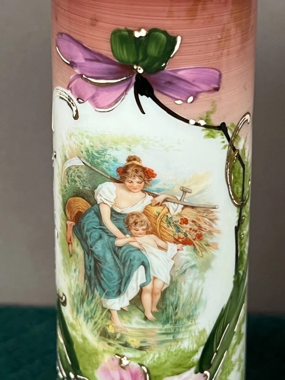 Pair of opaline vases. Hand-painted. (photo 4 of 7)