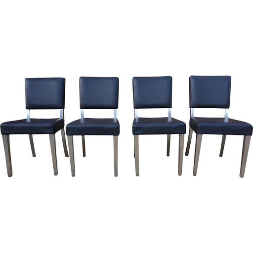 Ensemble de 4 chaises Art Déco vintage en acier chromé et similicuir, 1940
