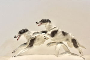 Signed Goldscheider Vienna Art Deco Ceramic Barzoi Sculpture