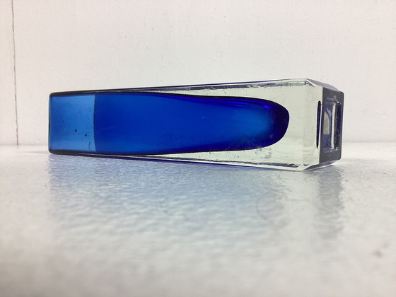 Image 1 of Vintage Murano block vase blue glass Italy