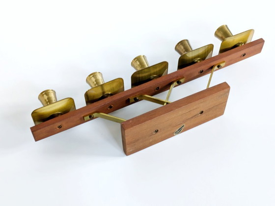Image 1 of Midcentury Teak and Brass Candelabra for 5 candles | Germany, 1960s