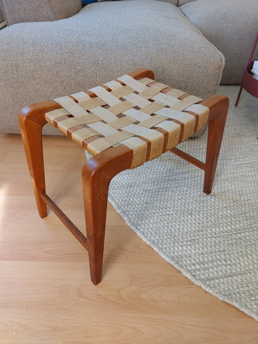 Tabouret Vintage en bois Jan Vanek 50s Mid Century Chêne Oak