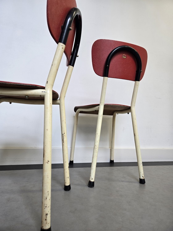 Image 1 of Chaises Brabantia en acier des années 1960, rouge crème noir