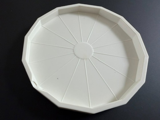 Image 1 of Vintage plastic coasters with holder | Set of 6 | Geometric | Cream