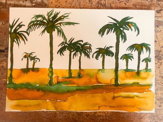 Signed Painting Egypt Landscape « Sunrise on the Nile. » – Verilhac, Art, Paper (photo 3 of 10)