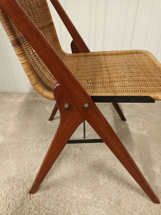 Mid-century stoel teak & rotan, Kuipstoelen, Hout, Bruin (foto 5 van 11)
