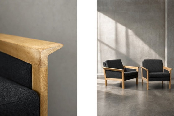 Image 1 of Vintage Mid-Century Danish Modern Oak & Felt Lounge Chairs, 1960s, Set of 2