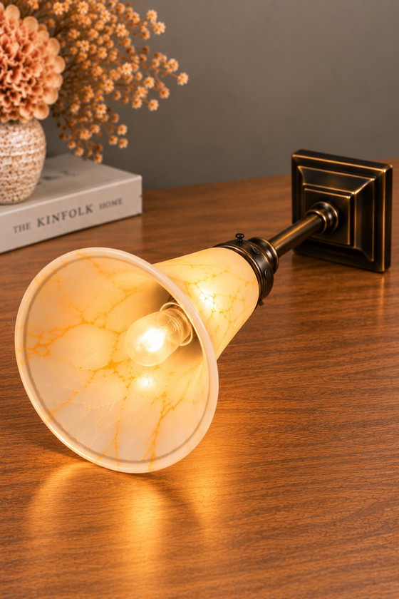 Set di 2 Lampade da tavolo Vintage – Paralumi in Vetro Marmorizzato – Effetto Ottone – Glass, Brass (photo 3 of 5)