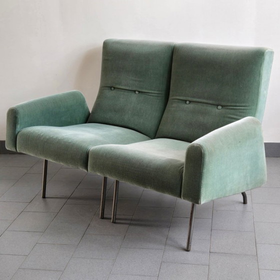 Image 1 of 1950s Vintage Two-Seat Velvet Sofa by Louis Paolozzi for ZOL 50s