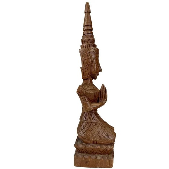 Paire de Gardiens Tephanom Thaïlandais Vintage - 51 cm - Bois de Teck Massif Sculpté à la Main - circa 1960 (photo 15 of 24)