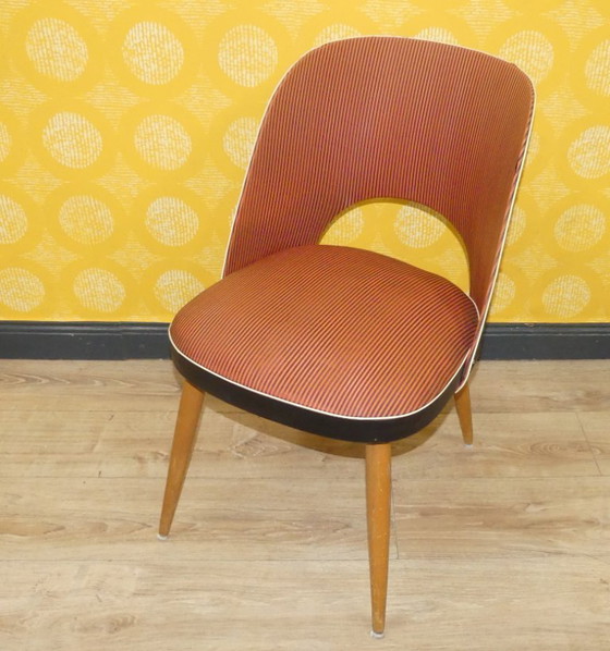 Image 1 of  60er Jahre Cocktailstuhl rotgestreift rockabilly Klassiker Stuhl Holz Cocktailsessel Kunststoff 