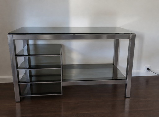 Space-Age Jaren 70 Chroom en Rookglas Console Italiaans Design