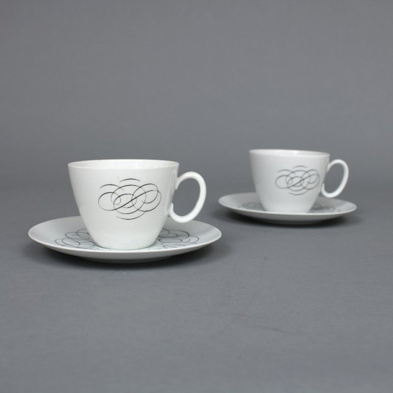 Image 1 of Raymond Loewy (1883-1986) set of 4 tea cups and saucers, Rosenthal Continental China, Script decor