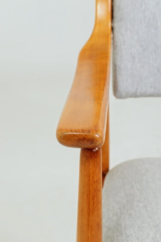 Image 1 of Fauteuil scandinave vintage en tissu laine gris pierre - entièrement restauré, années 1970