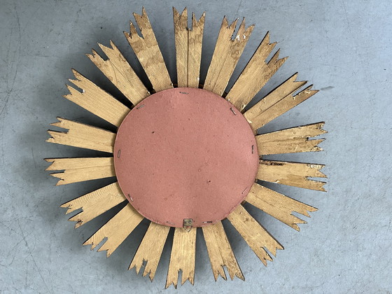 Image 1 of Vintage convex sunburst mirror - wood