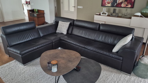 Leolux Howlazy brown leather corner sofa