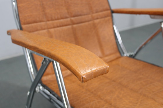 Image 1 of Sedia da salotto pieghevole italiana degli anni '70 con rivestimento in similpelle