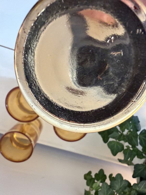 Image 1 of Set van 4 amberkleurige glazen met goudkleurige band