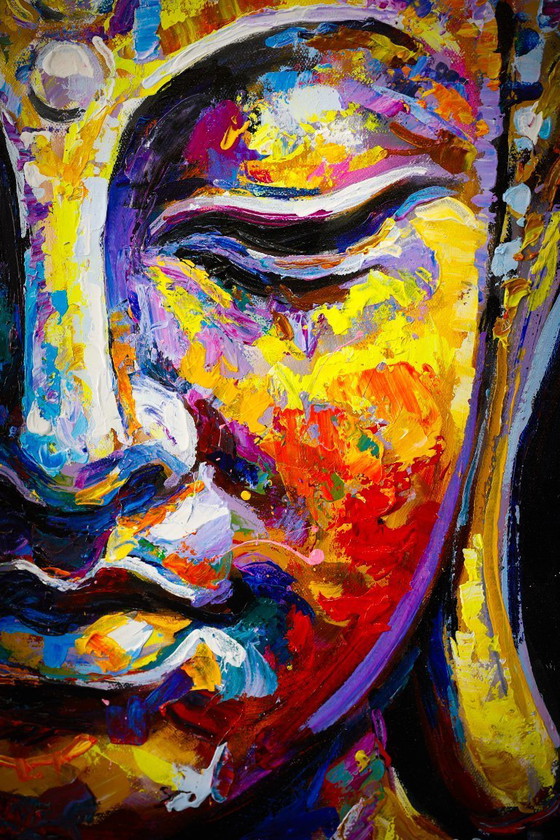 Image 1 of Unique hand-painted Buddha painting “Eternal Calm” – Seksak Jaichumchen – 80×100 cm