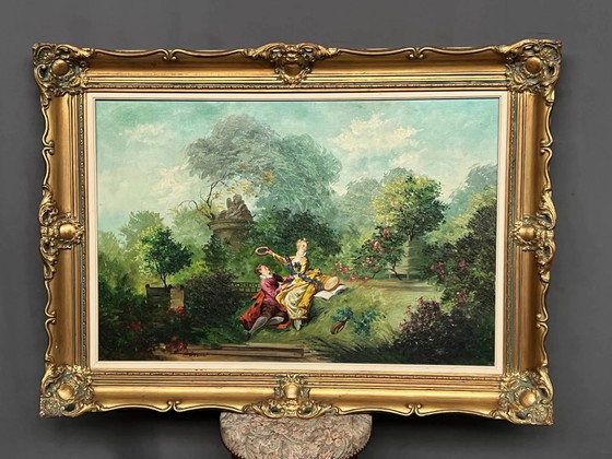A. Desmet "Romantische scène". – Schilderijen & Tekeningen, Canvas (photo 2 of 7)