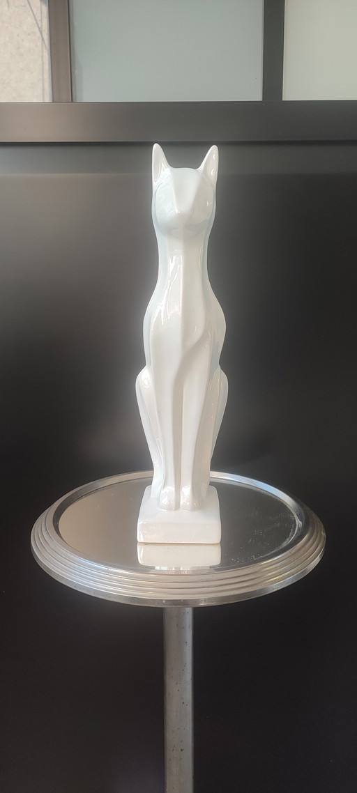 Katzen-Skulptur Art Deco Stil (31 Cm) Italienische Keramik