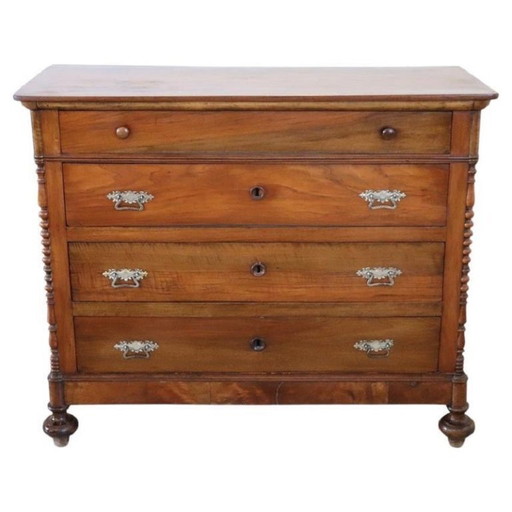 Antique Chest of Drawers in Solid Walnut, Italy Mid 19th century
