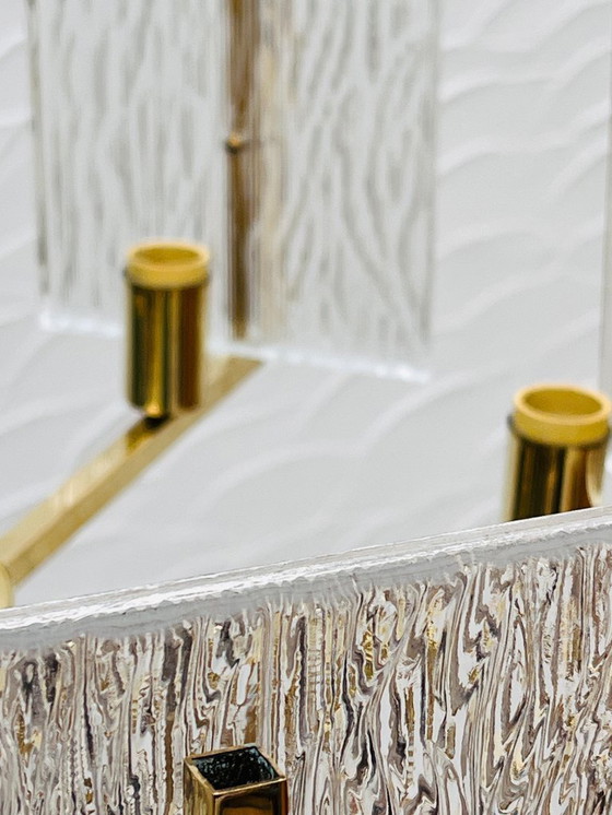 Image 1 of Vintage messing ijsglas kroonluchter