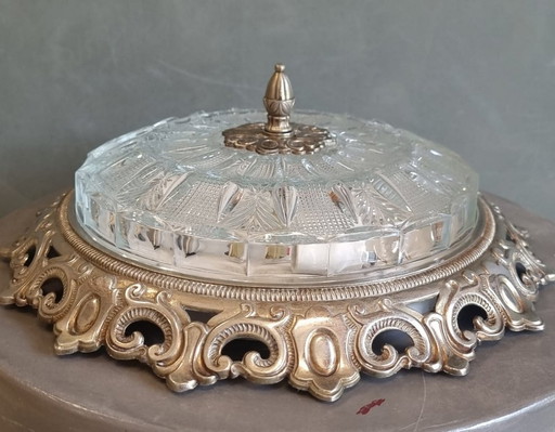 2248 Deckenleuchte Pressglas durchbrochener Kupferrahmen